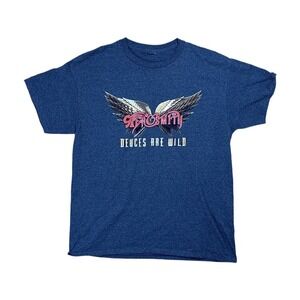 Aerosmith T-Shirt Mens L Blue Excellent Deuces Are Wild 2022 Vegas Tour Tee